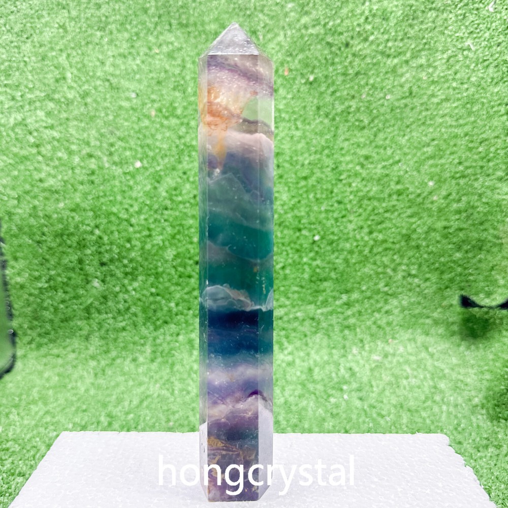 300g Natural Rainbow Fluorite Obelisk Crystal Wand for Healing