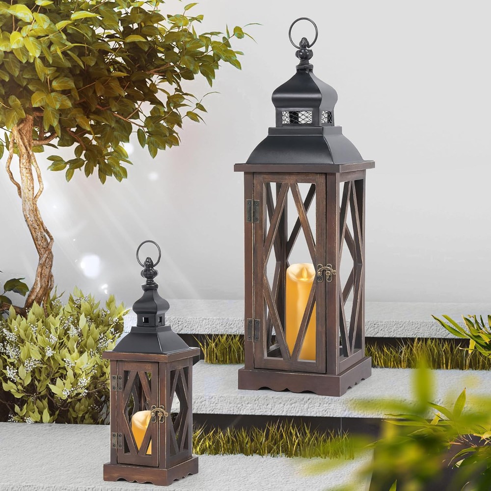 HPC Decor Rustic Farmhouse Lantern Set 2 Pack Tall 21 13 Diamond Black