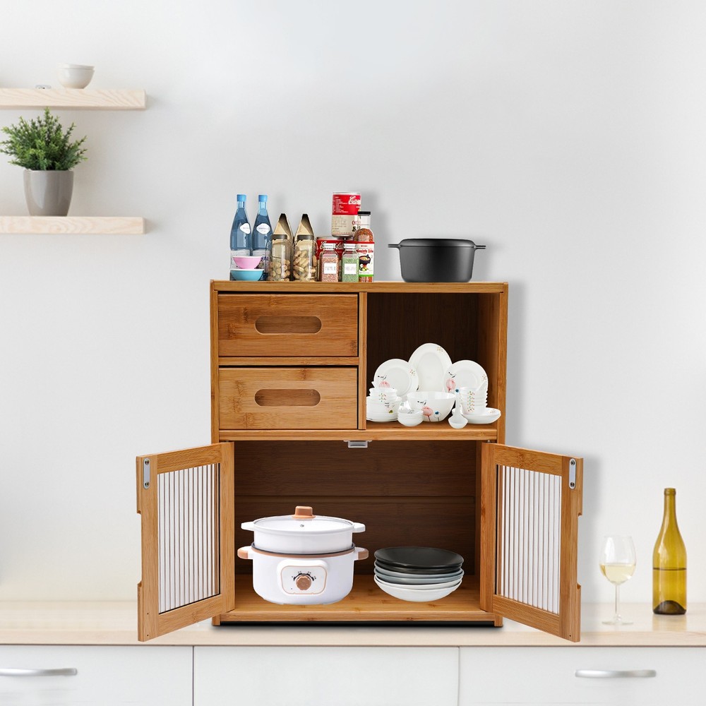 18.9in Tall Kitchen Pantry Sideboard Bamboo Kitchen Storage Cabinet with Drawer