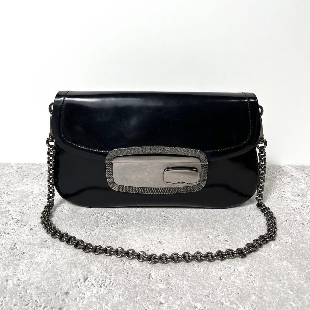 Prada Black Leather Chain Shoulder Bag