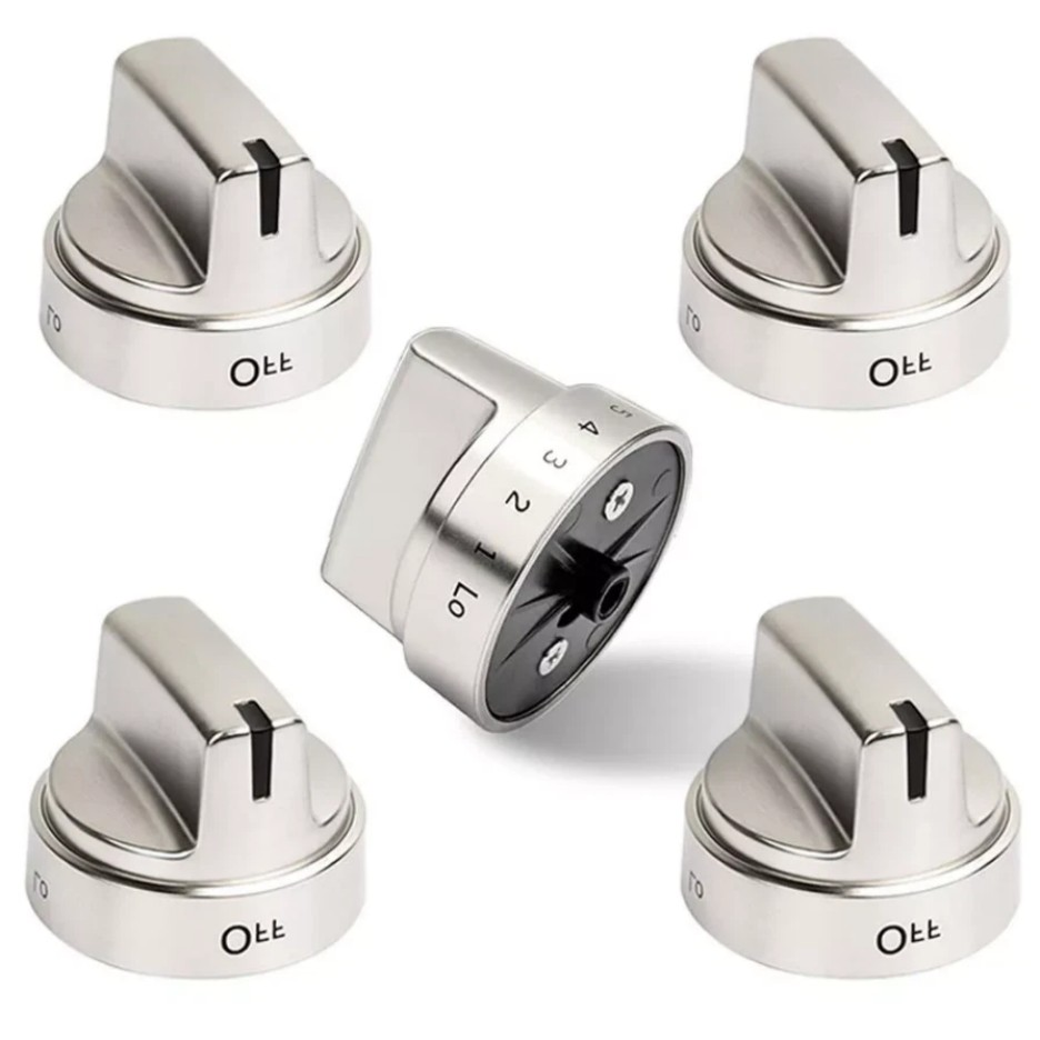 5 P Stainless Steel Look Control Knob Kits For GE Gas Range Stove WB03X24818*&&