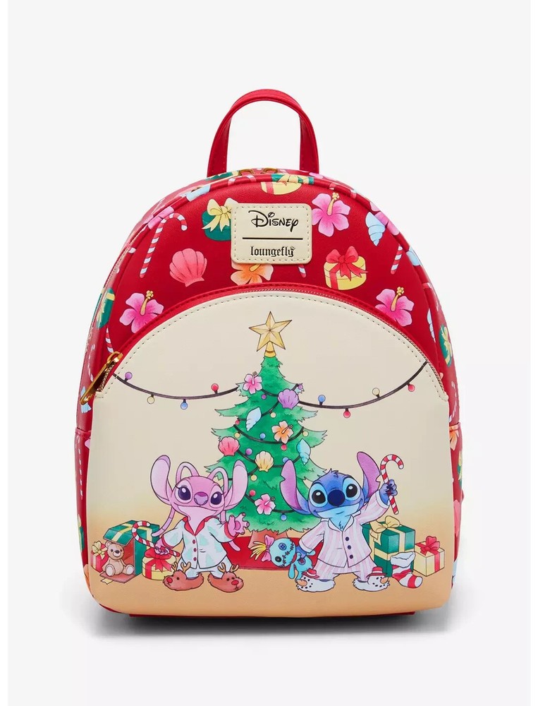 LOUNGEFLY DISNEY STITCH & ANGEL HOLIDAY TREE MINI BACKPACK~ WITH TAGS~ BRAND NEW