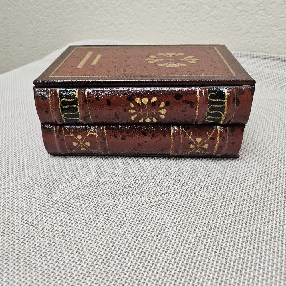 Small Faux Book Wood & Leather Trinket Box Unmarked