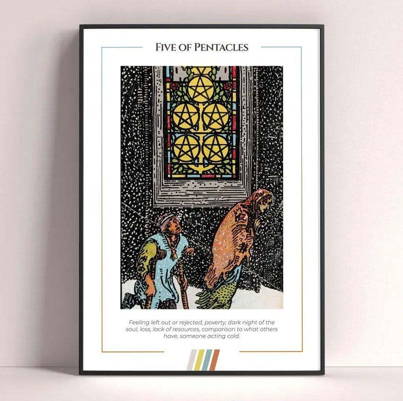 Five of Pentacles Tarot Card Wall Art Print Witchy Gift Tarot Decor