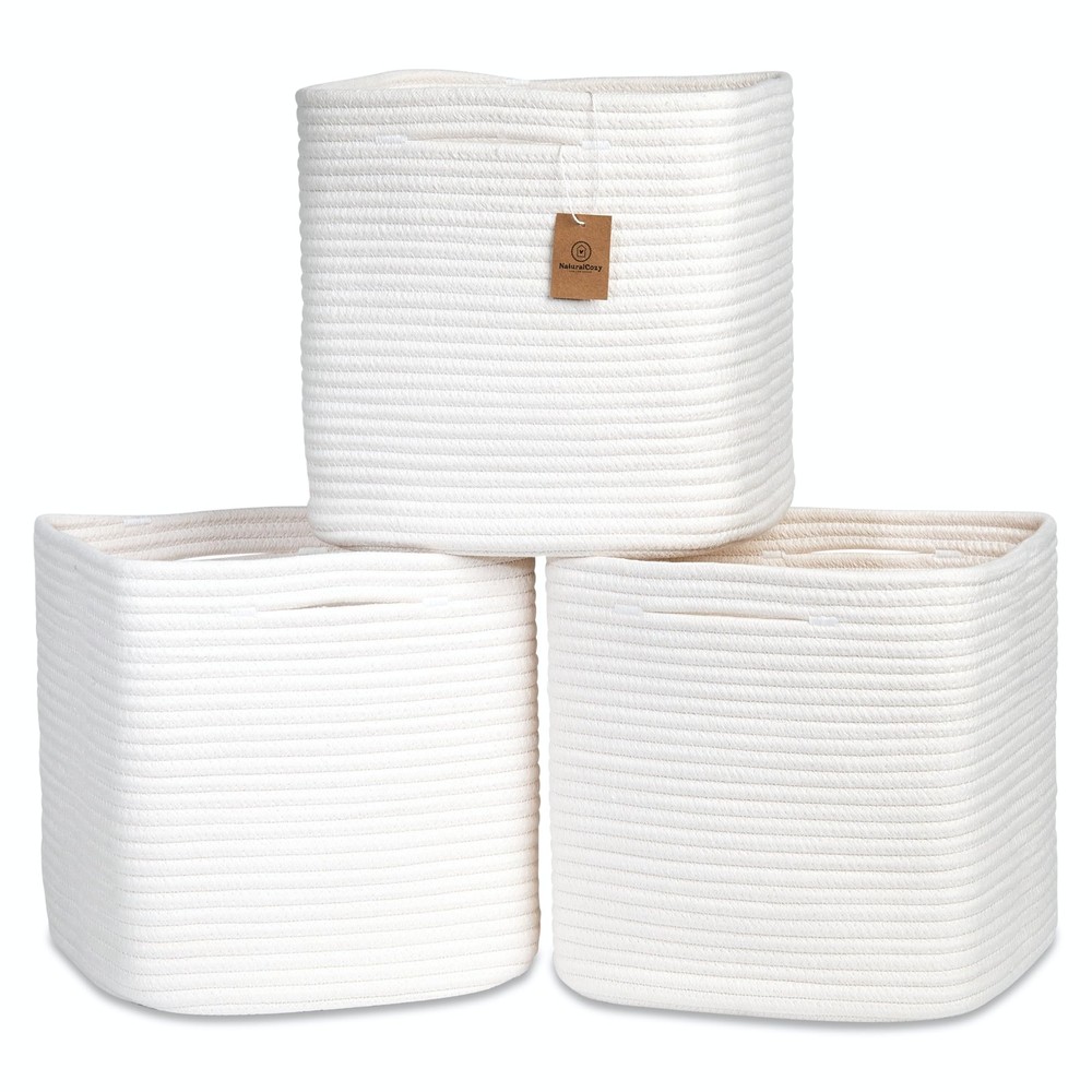 13in Cotton Rope Cube Storage Bins - 3-Pack Toy Organizer Baskets