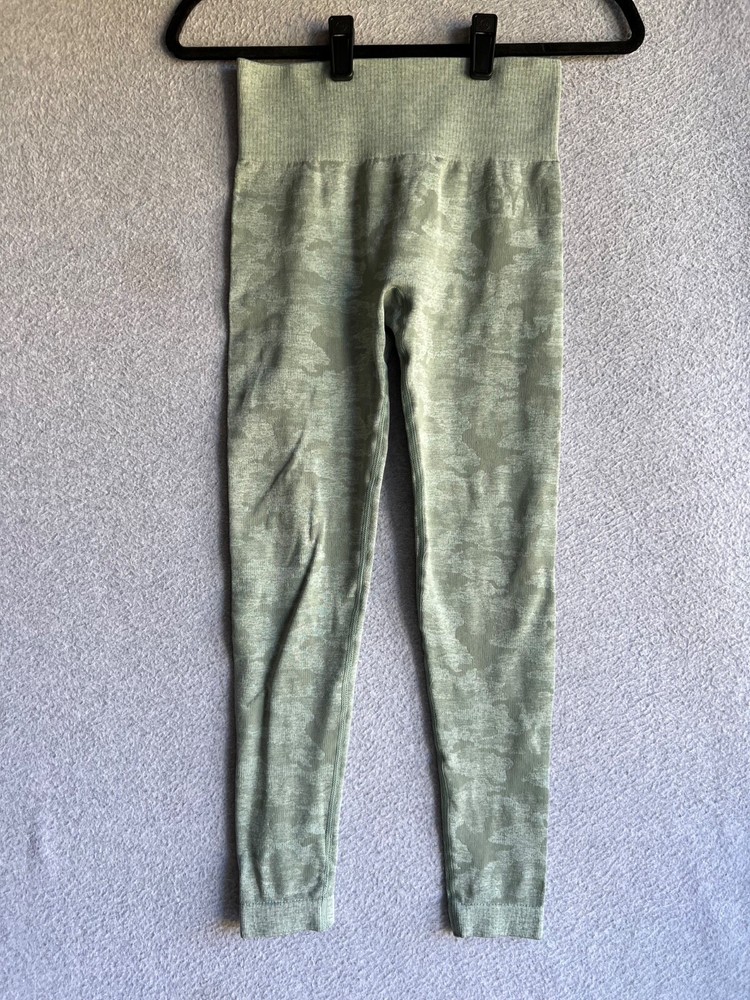 Gymshark Seamless Leggings for Women Small Green Camo Yoga Athletic Workout Pants