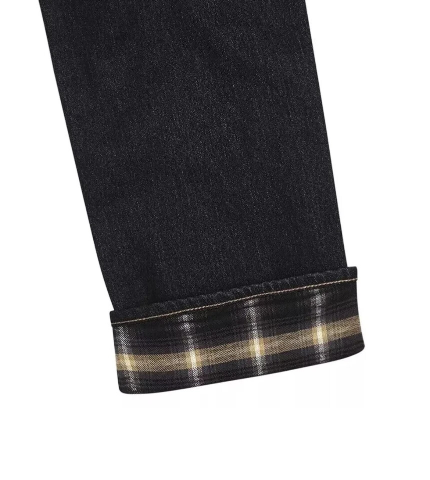 Men' Lands End Flannel Lined Dark Blue Gray Stretch Denim Jeans Size    40x30