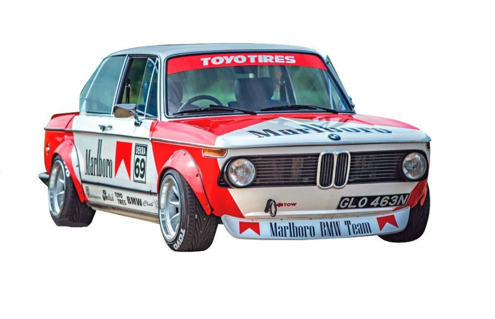 Vintage BMW 2002 Clear Body Shell for 1:10 Tamiya M07 RC 225mm with Marlb Decals