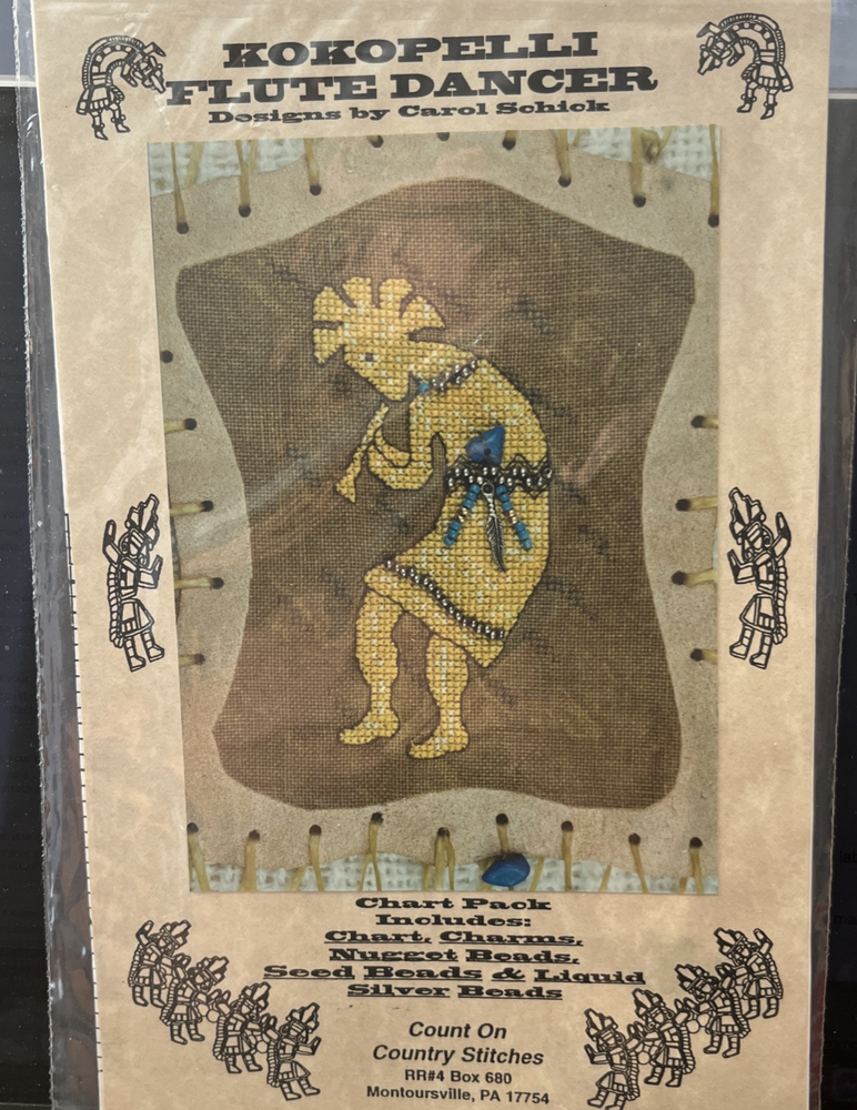 Cross Stitch Chart Pattern Kokopelli Flute Dancer with Charms