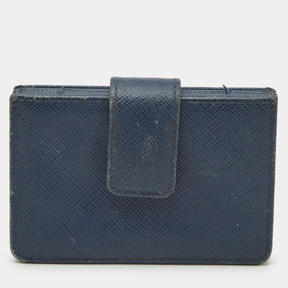 Prada Navy Blue Leather Flap Card Holder