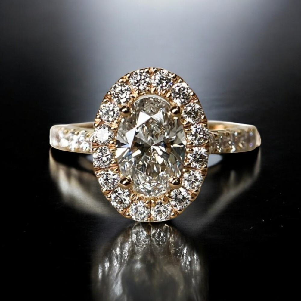 14K Yellow Gold Wedding Ring 1.35 Ct Oval Cut IGI Certified Lab Created Diamond
