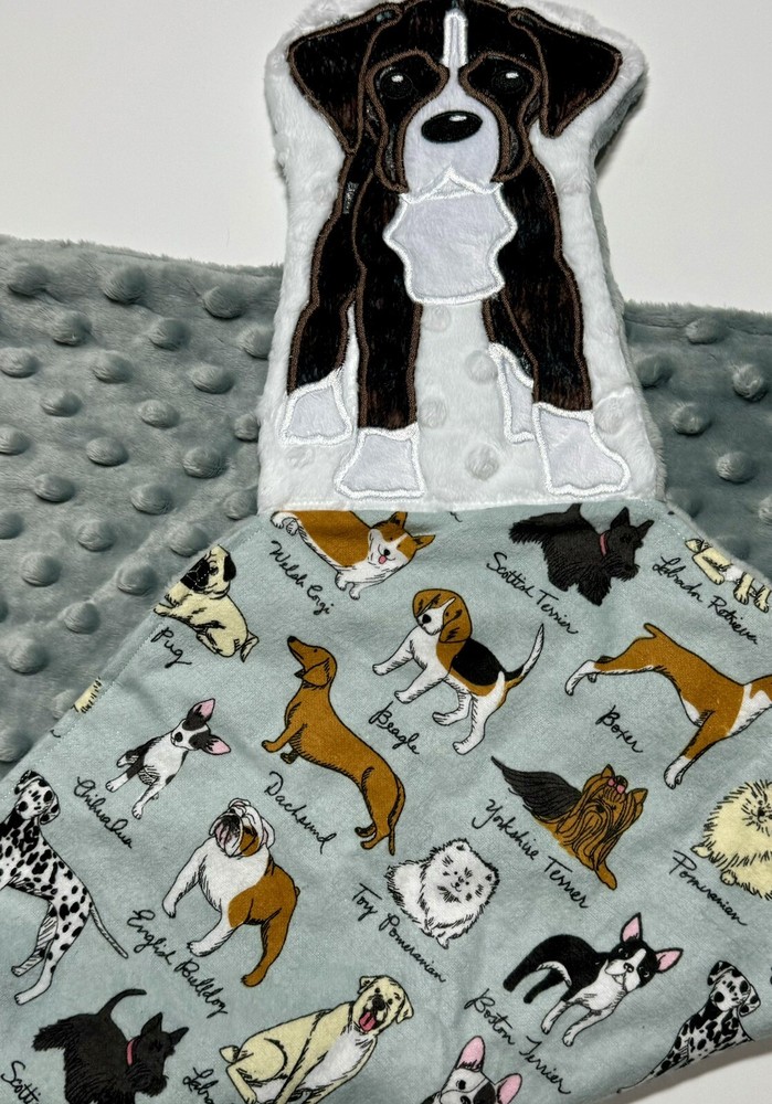 Brindle Boxer Puppy  Baby  Lovey Security Blanket Appliquéd Flannel Minky Dog