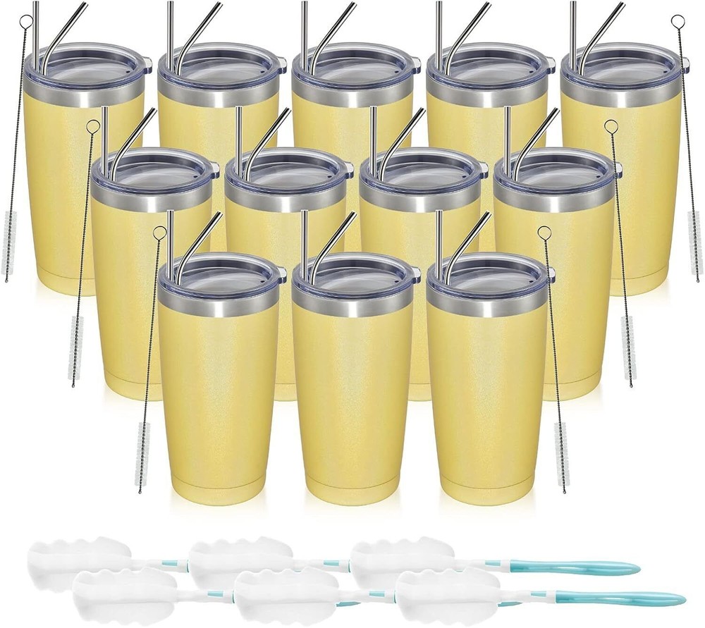 20oz Tumbler 12 Pack Double Wall Vacuum Insulated Travel Glitter Mug Bulk,