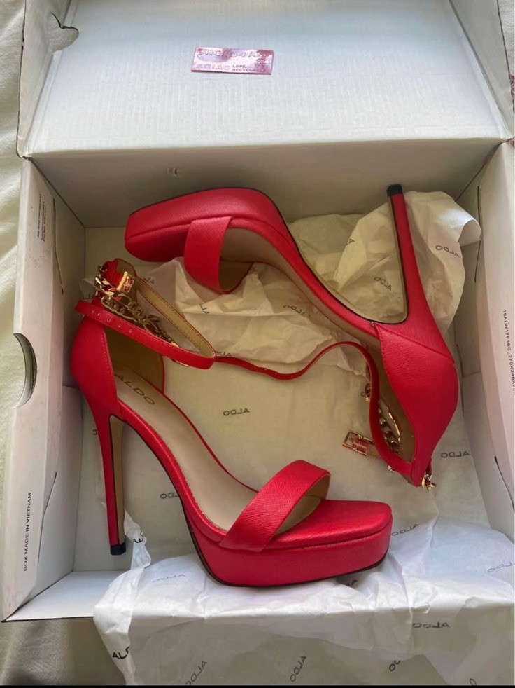 Aldo womens Scarlettchain stiletto heel sandal in red size US 6.5