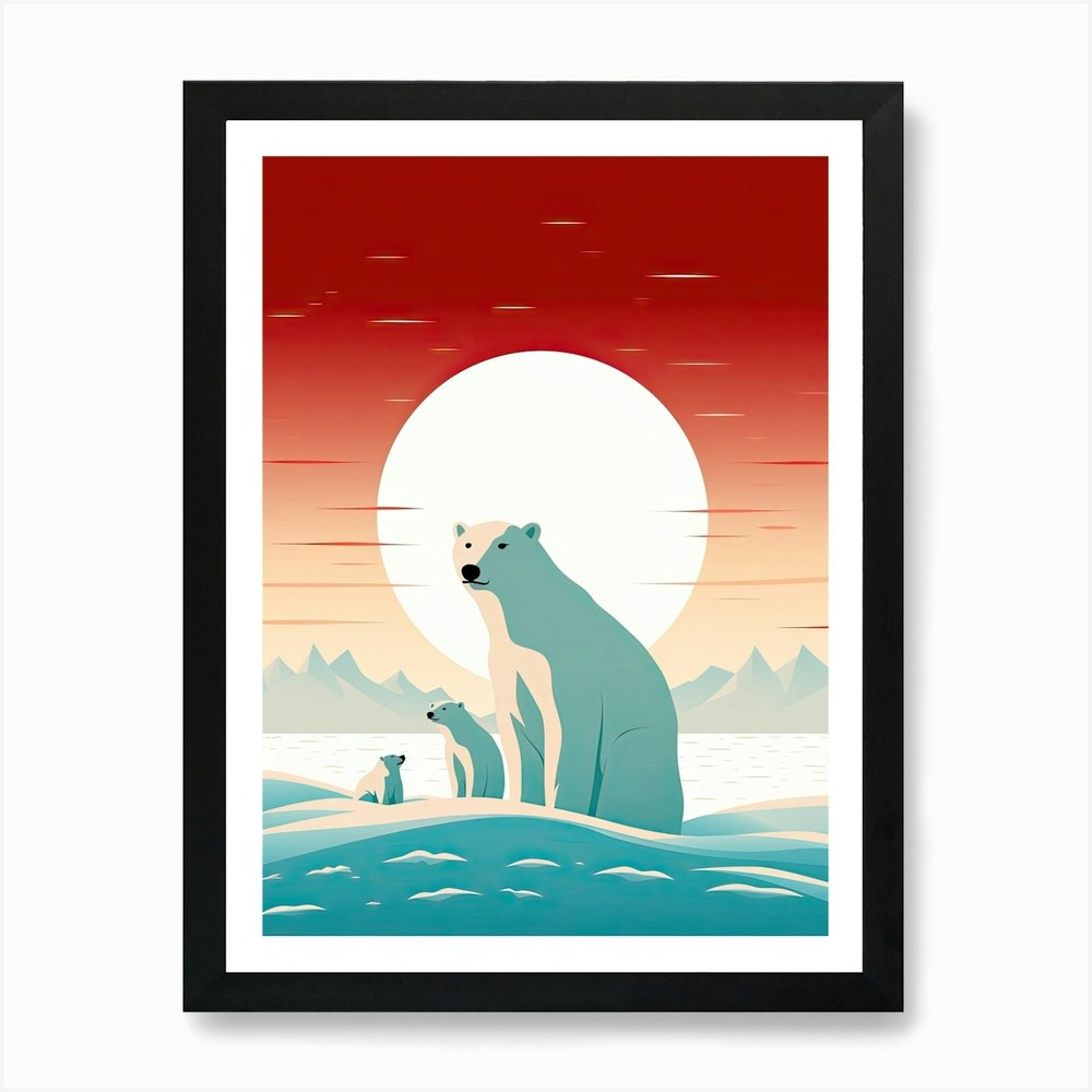 Glacial Love Story Polar Bear Family Framed Wall Art Canvas Print