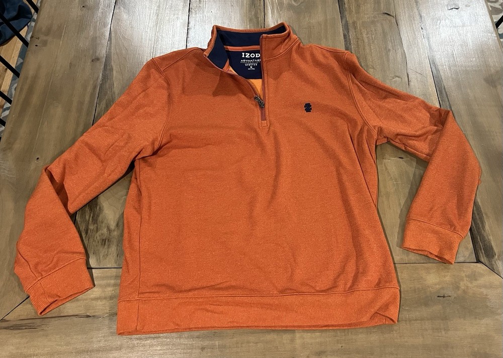Izod Men’s Advantage Performance Quarter Zip Fleece, Size Medium, Orange