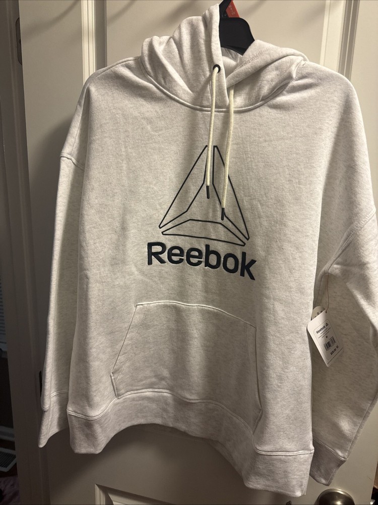 Reebok Logo Heather Gray Cropped Sweatshirt Hoodie M