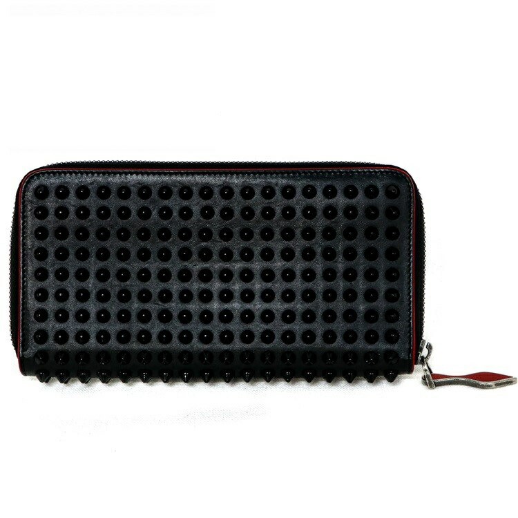 Christian Louboutin Panetone Black Leather Spike Studs Long Wallet 1185059 Pre-Owned