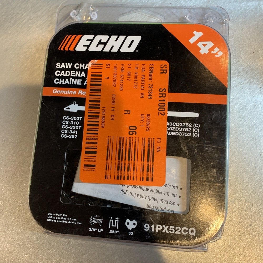 Echo 91PX52CQ 14-Inch 52-Link Low-Profile Anti-Rust Chainsaw Replacement Chain
