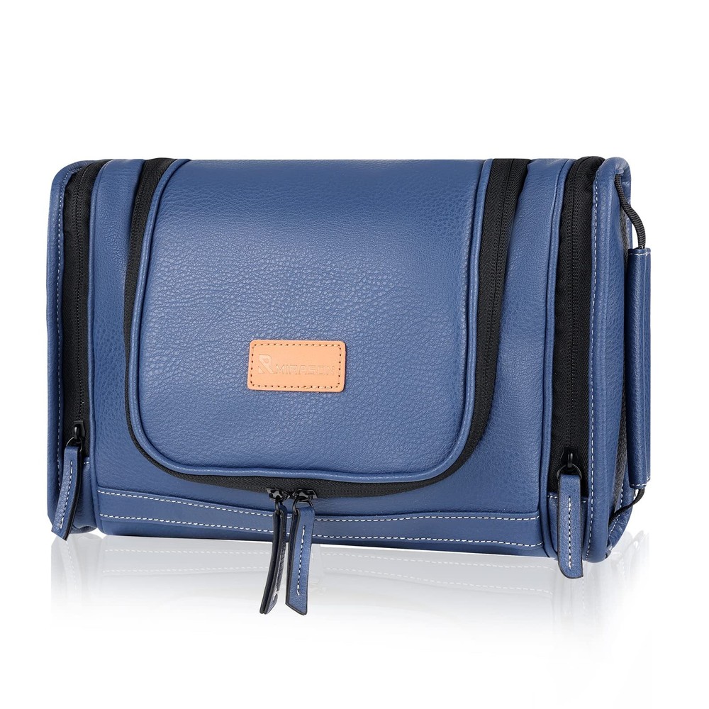 Men's PVC Leather Hanging Toiletry Bag Waterproof Travel Dopp Kit Organizer