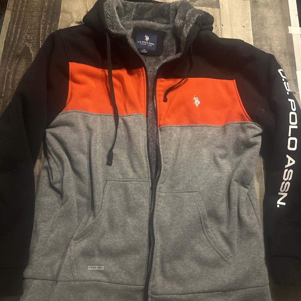 U.S. Polo Sport Jacket Mens XL Black/Red/grayPerformance Hooded Full Zip