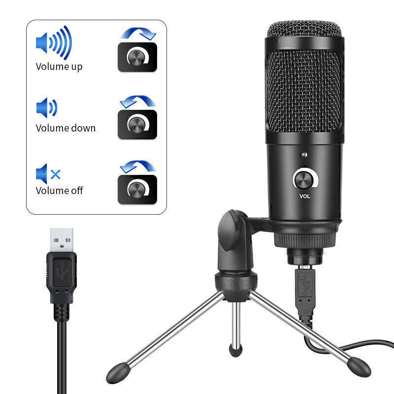 USB Condenser Microphone Computer Recording Mic with Bracket For Desktop Laptop