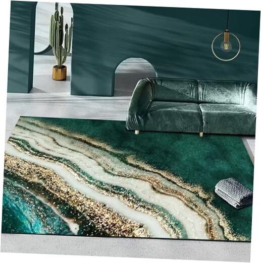 Modern Emerald Green Marble Area Rug 5X8ft Contemporary Abstract 5X8Ft Ad01