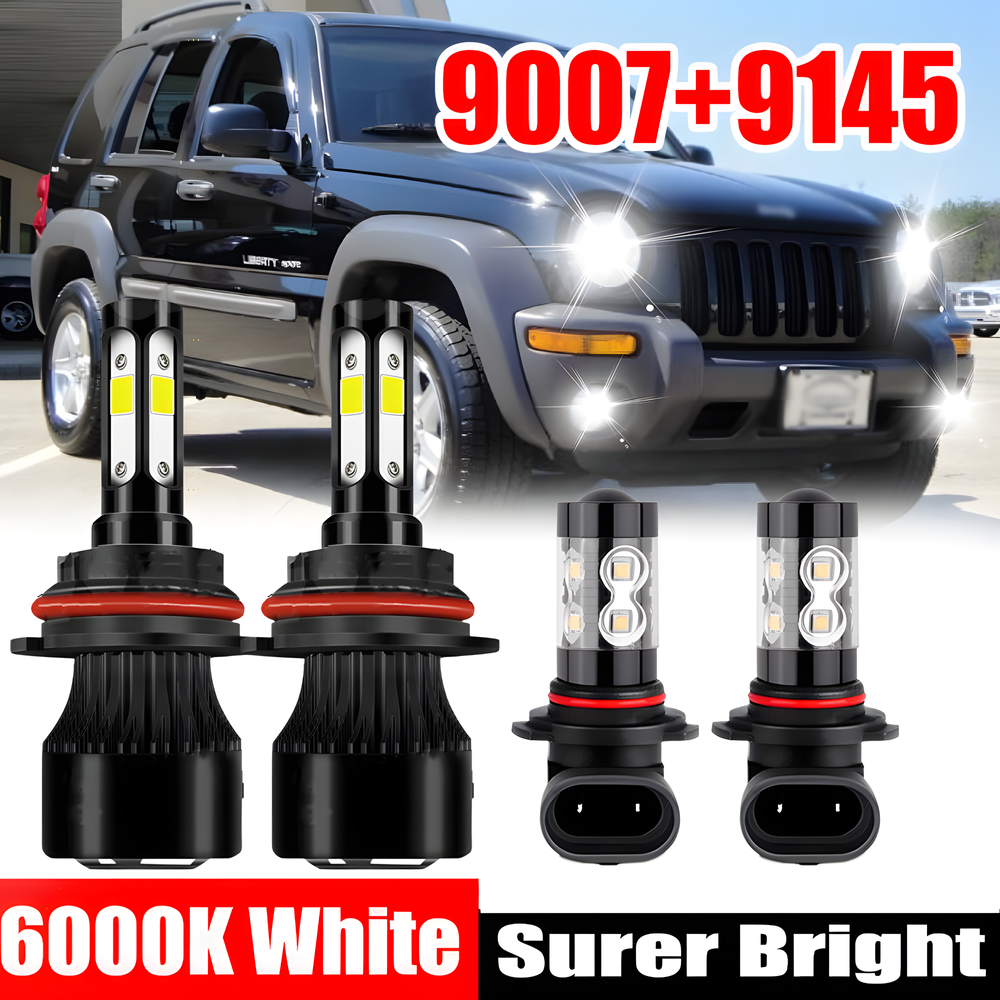 For Jeep Liberty Sport Utility 3.7L 2002-2007 LED Headlight Fog Light Bulbs Kit