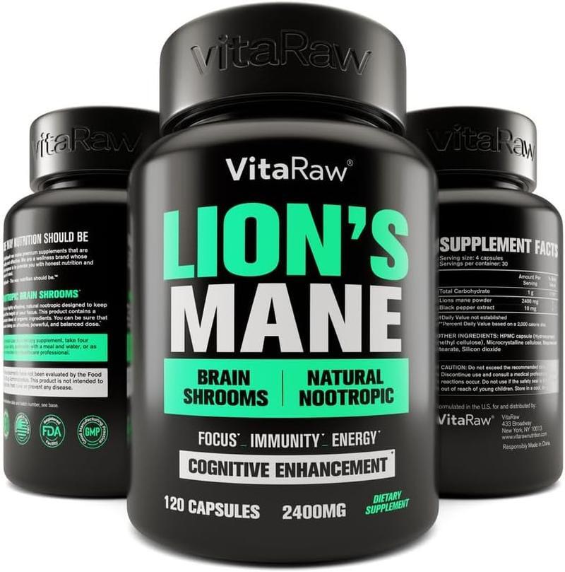 Organic Lions Mane Supplement Capsules 2400 Mg - Powerful Nootropic - Helps Main