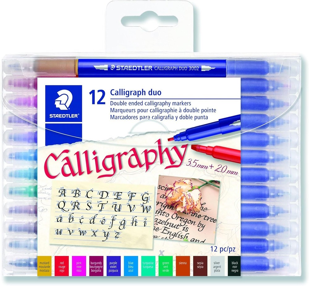 STAEDTLER 12 Dual-Tip Calligraphy Markers Set - Multicolor