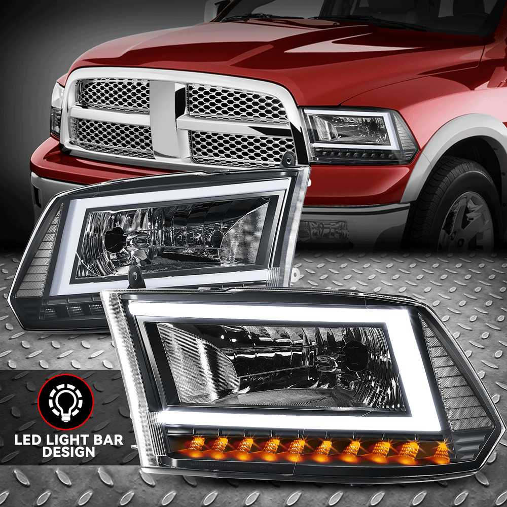 [C-LED DRL Sequential Signal] For 09-24 Dodge Ram Truck Headlights Black/Clear