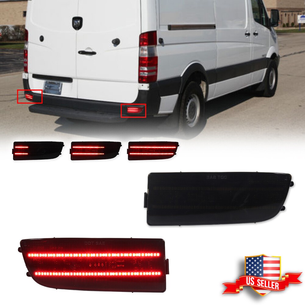Smoked LED Tail Lights Rear Bumper Reflectors For 07-18 Mercedes Sprinter W90