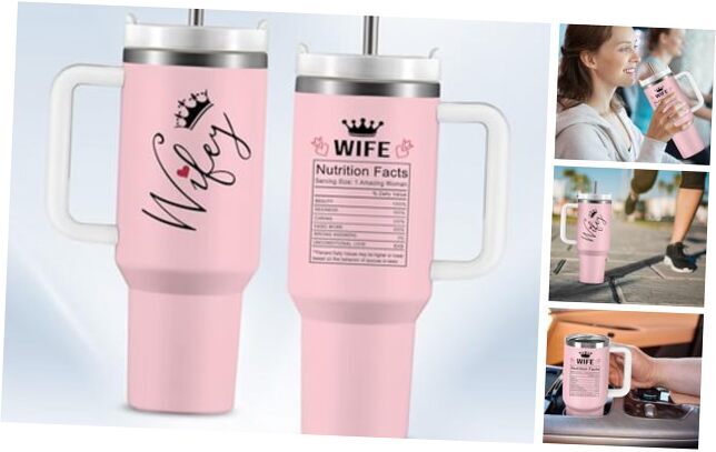 Wifey Gifts for Women, 40oz Wife Tumbler with Handle, Wifey Coffee Best Wife