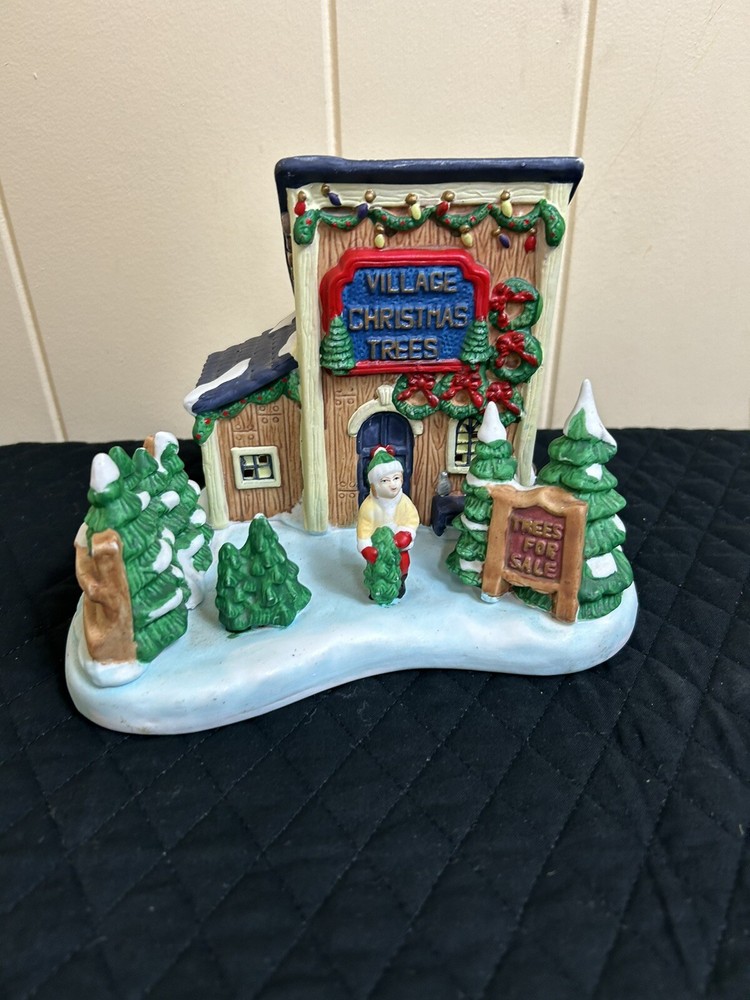 Dickens Collectables Towne Series Village Christmas Trees Stand with Trees For Sale Sign-image
