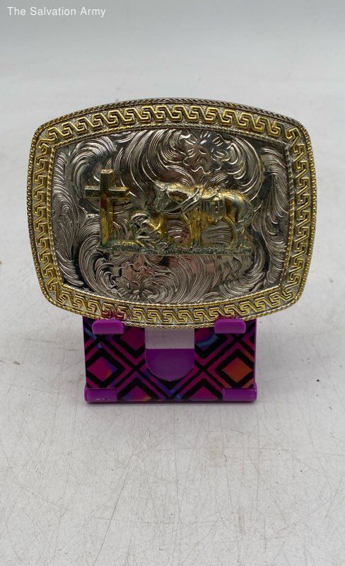 Gold Silver Prayer Cowboy Cross Religious Faith Western Belt Buckle