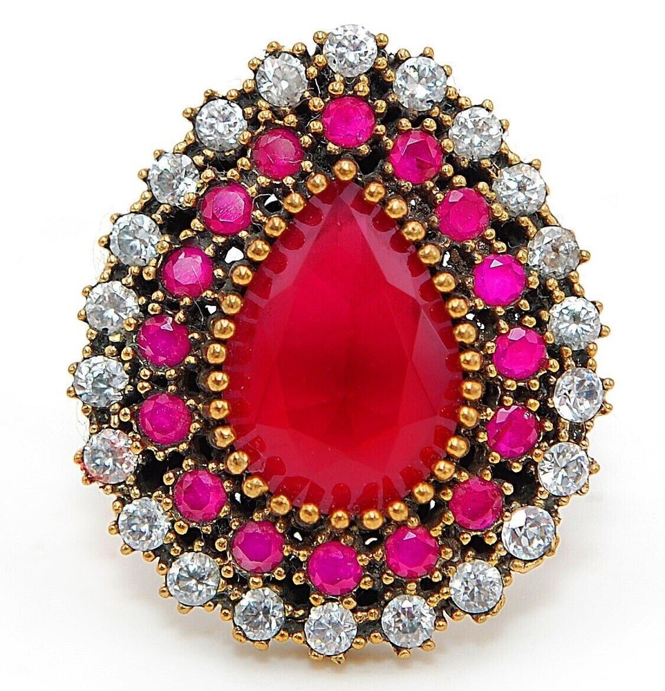 Ottoman Empire Style 4CT Fire Garnet Topaz 925 Sterling Silver Ring Size 8 HB1-6