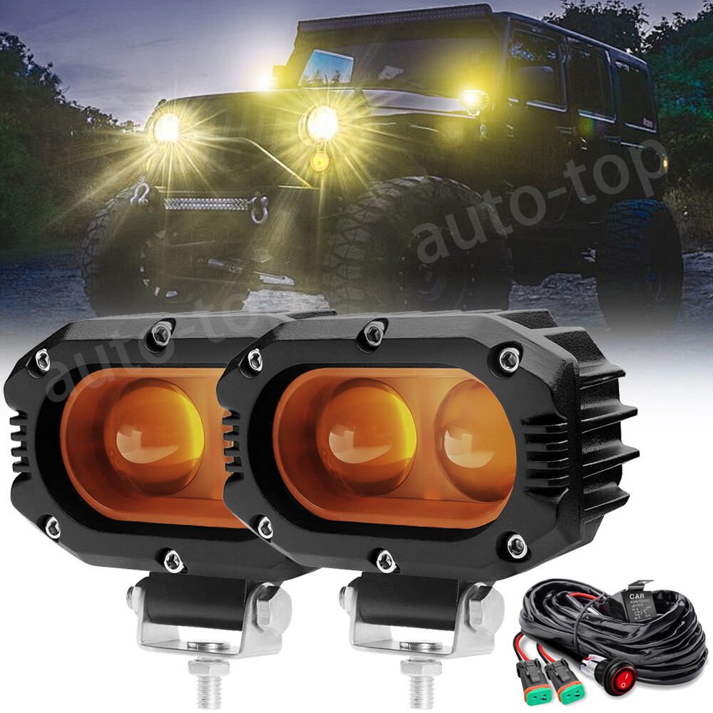 4 inch Amber LED Light Bar Work Spot Flood Pods Offroad Driving Fog Lamp SUV UTV