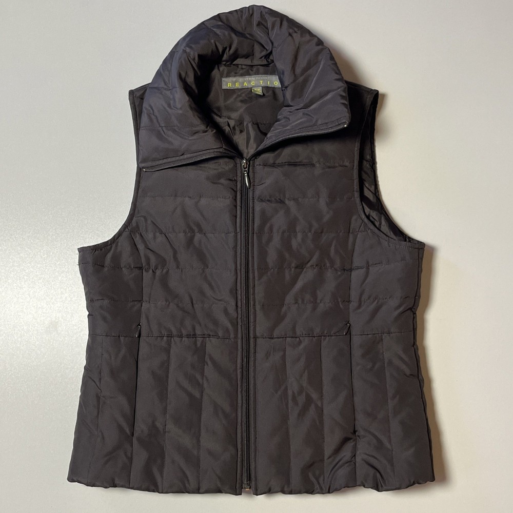 Kenneth Cole Reaction Puffer Vest Women's M Brown Full Zip & Pockets Down Jacket-image