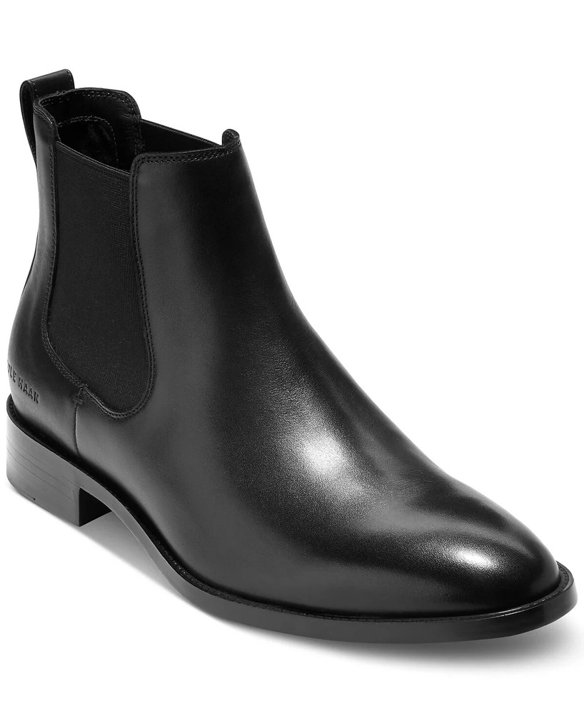 Cole Haan Mens Hawthorne Black Leather Chelsea Pull-On Boot