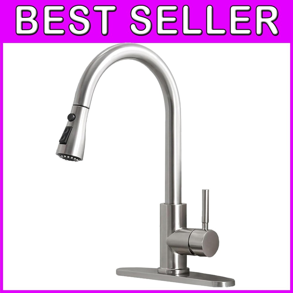 Durable Brushed Stainless Steel Pull-Down Kitchen Faucet with Sprayer