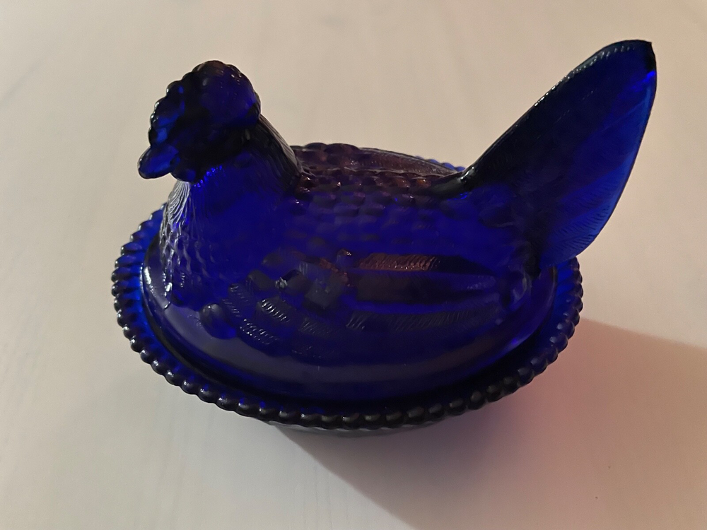 Vintage Cobalt Blue Glass Hen On Nest Covered Dish by Westmoreland