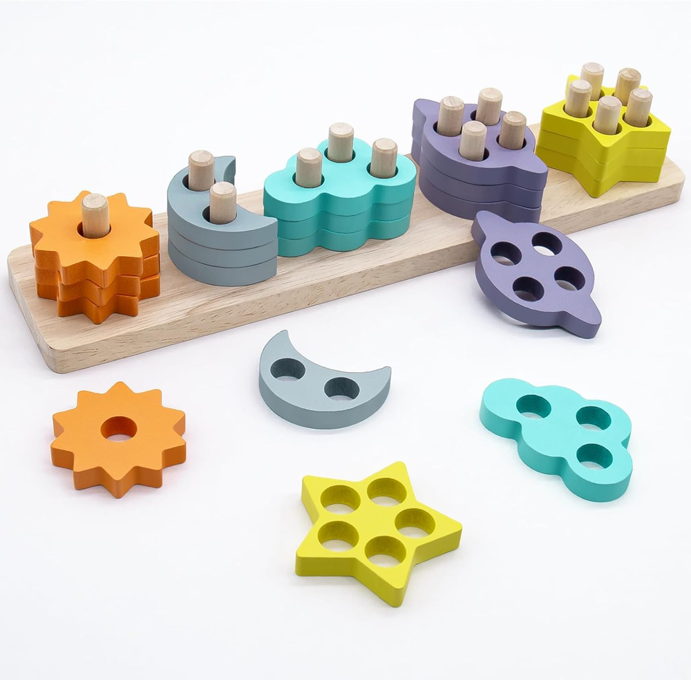 Montessori Wooden Stacking Toys for Toddlers Ages 1-3 Boys and Girls