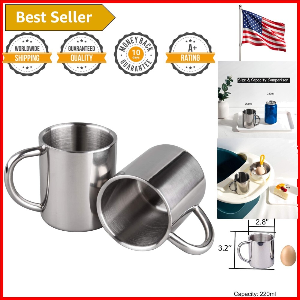 Durable Double Wall Kids Coffee Mugs - 7.5oz Stainless Steel for Home & Camping