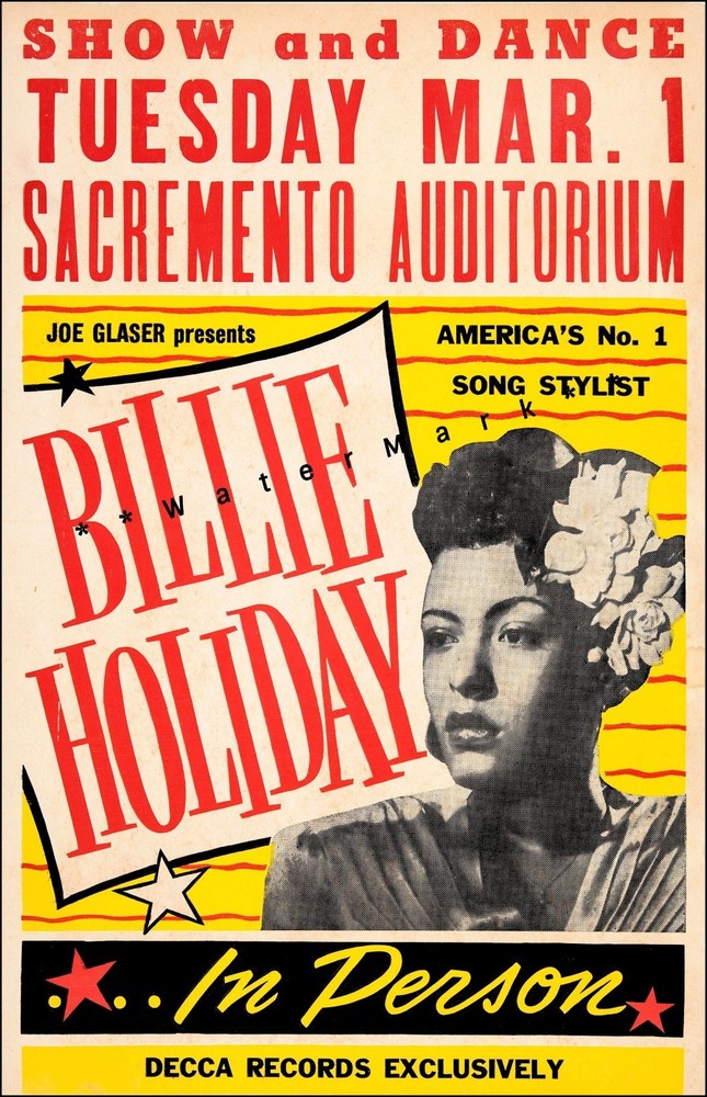Billie Holiday 1949 Sacramento CA Vintage Poster Print Retro Style Music Advert