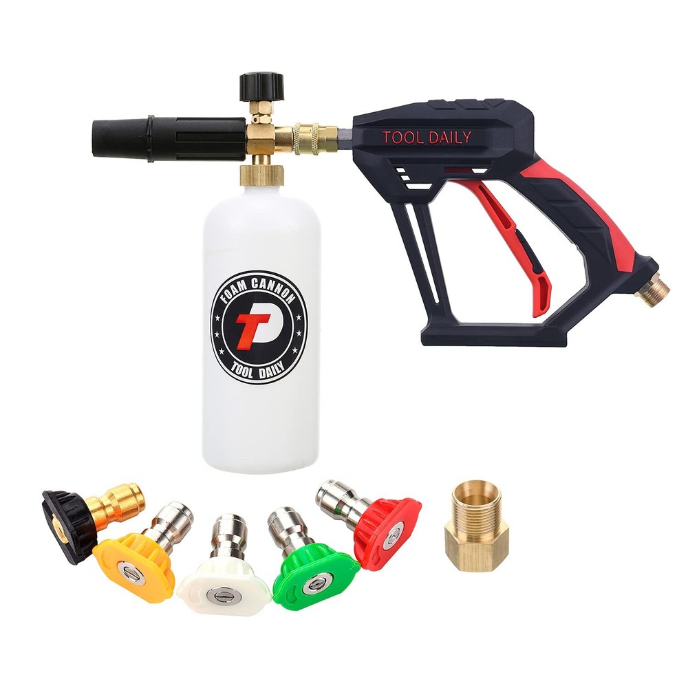 Short Pressure Washer Gun with Foam Cannon, 1/4 Inch Quick Connector, with 5 ...