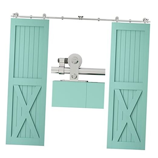 10FT Sliding Barn Door Hardware Kit, 10 Feet Track Kit T Shape For Two Doors
