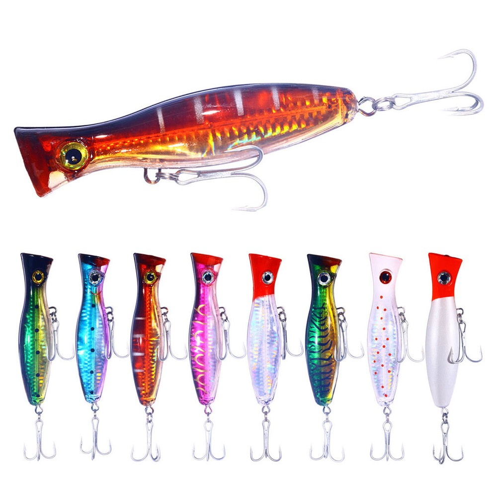 9PCS Floating Popper Lure Topwater Bass Bait for Fresh & Saltwater Fishing