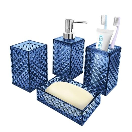 4-Piece Blue Bathroom Accessory Set with Soap Dispenser
