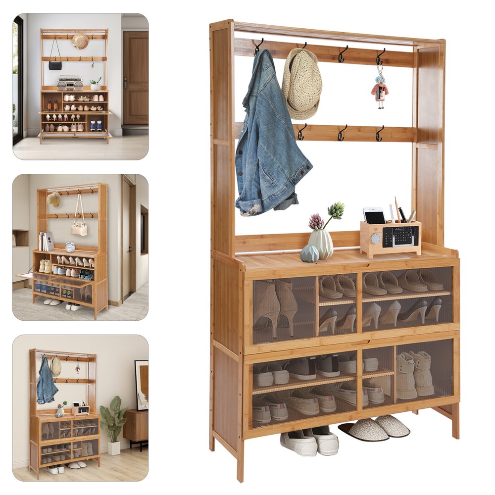 100cm Coat Rack with Shoe Organizer Storage Bench and Shelf