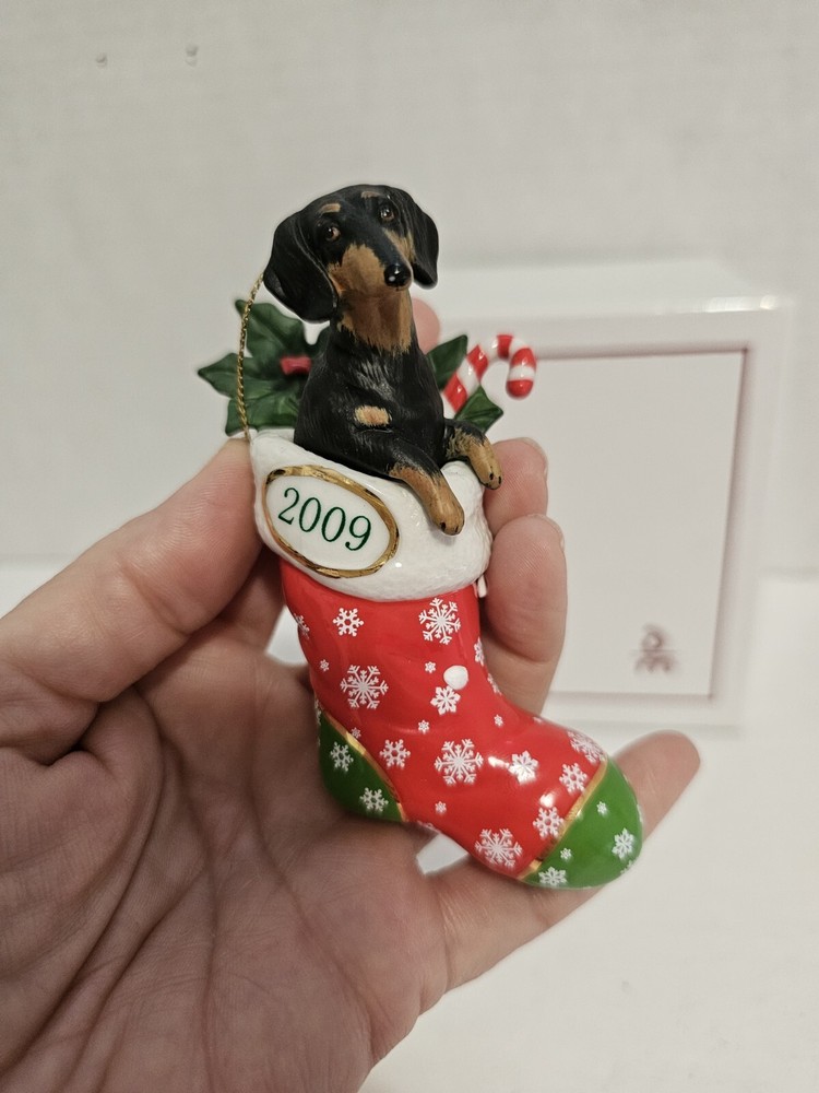Danbury Mint Dachshund Dog Stocking Christmas Ornament 2009 with Box CL